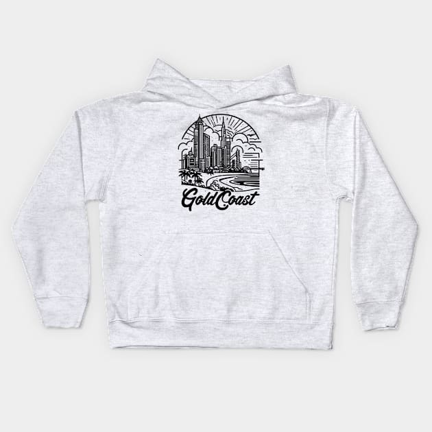 gold coast australia city simple line art illustration Kids Hoodie by art poo